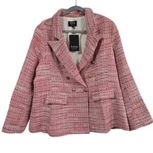 Fate Pink Tweed Double-Breasted Blazer with Gold Buttons Size 1X